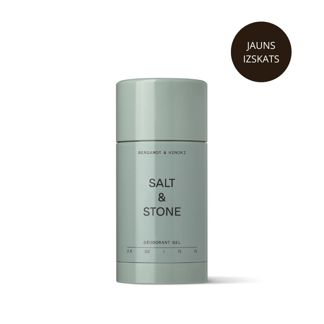 Salt & Stone Bergamot & Hinoki dabīgs gēlveida dezodorants bez alumīnija ar hialuronskābi, probiotikām un bergamotes, cipreses, vetivera un dzintara aromātu | jutīgai ādai | 75ml
