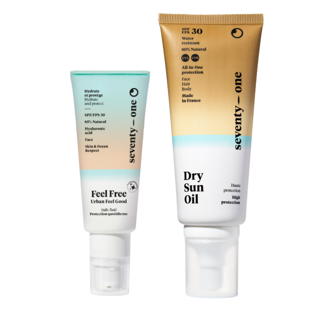 SeventyOne Sun Set | Gesichtsfluid SPF30 und Trockenöl für den Körper SPF30