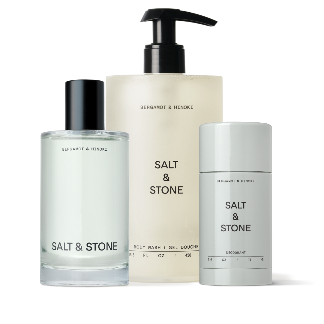 Three 'Salt & Stone' products on a white background